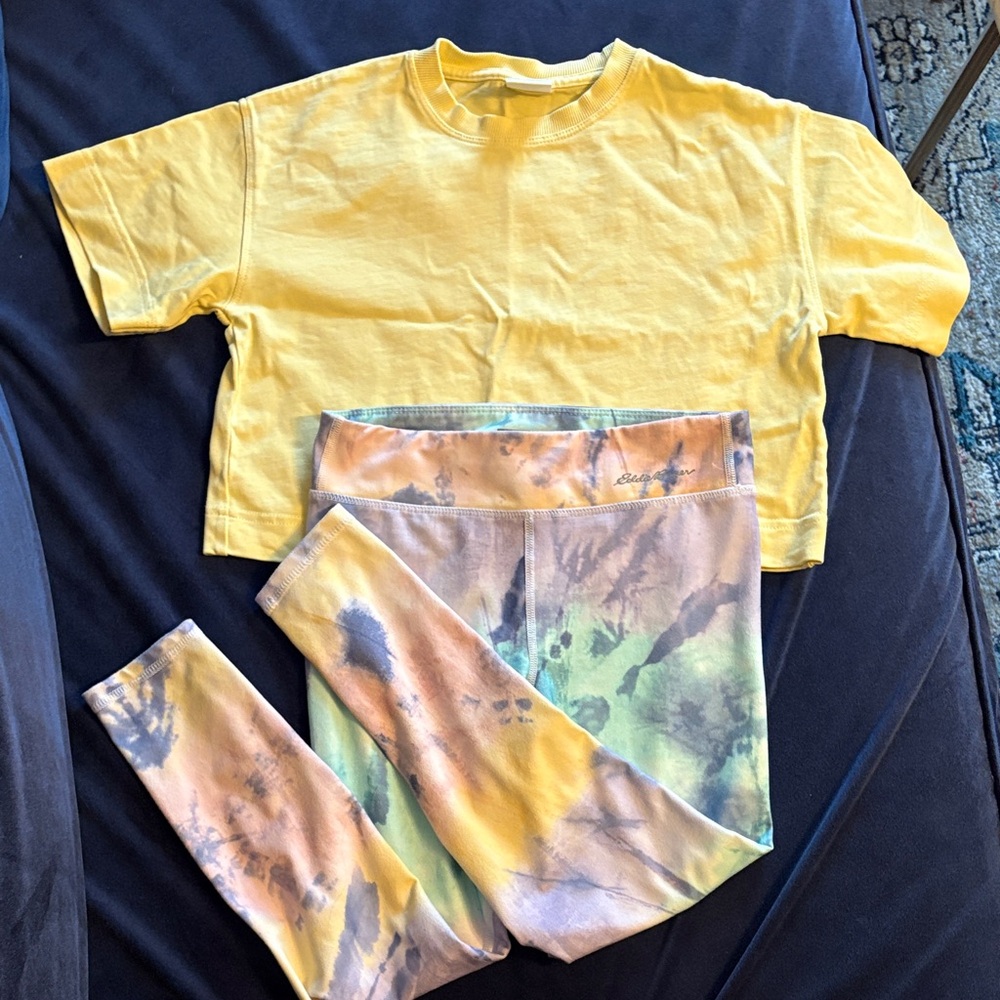 Tie-Dye Kids Leggings with Butter Yellow Cropped Tee